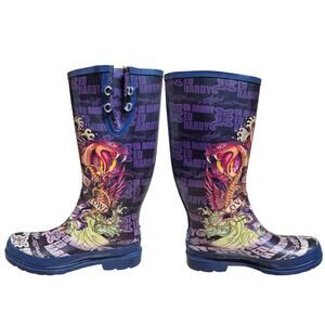 Ed Hardy Love Kills Slowly Snake Skull Rubber Waterproof Rain Boots Women's 7